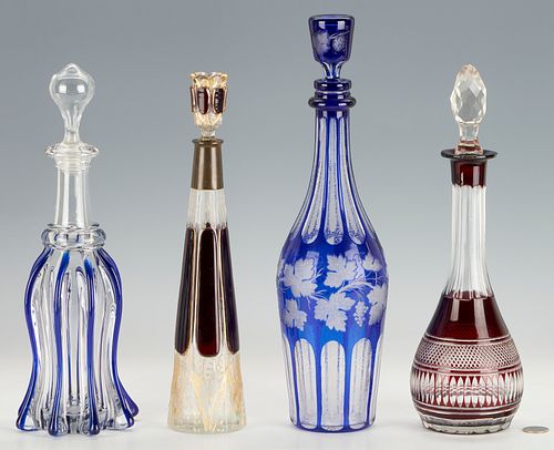 4 Crystal Decanters, incl. Cobalt & Cranberry Cut to Clear