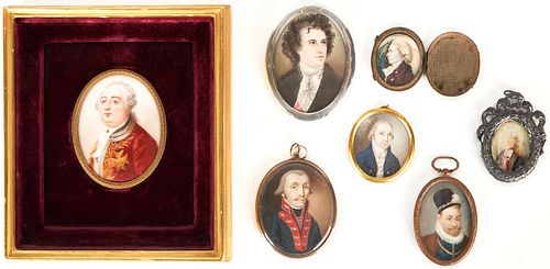 7 European Portrait Miniatures of Gentleman, incl. Louis XVI