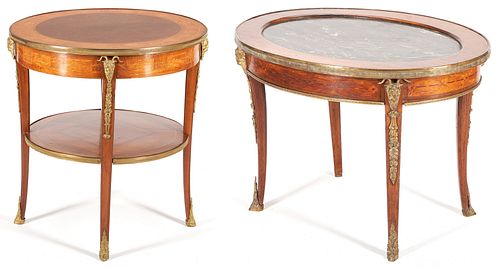 2 French Ormolu Mounted Tables, Regency & Louis XV Styles