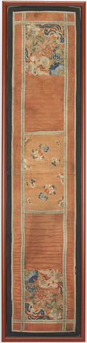 Chinese Qing Embroidery Panel, Bats & Chrysanthemums