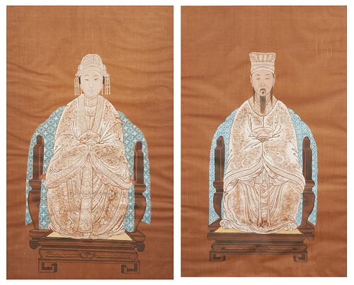 Pair Asian Ancestor Portraits