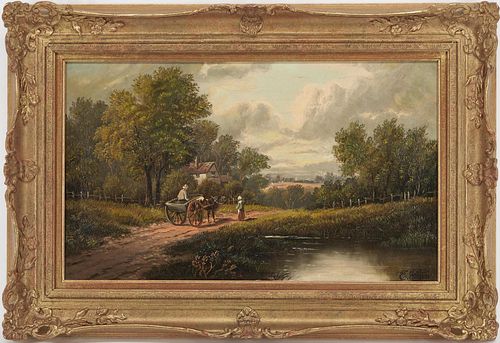 Etty Horton O/C Painting Landscape, Figures on a Country Road