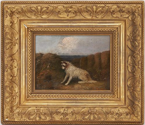 J. Langlois O/B Painting of Terrier in Landscape