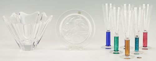8 Art Glass & Crystal Items, incl. Union Street Glass, Orrefors, Lalique
