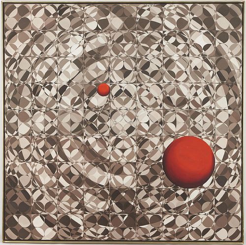 John Charles Ford Painting, Brown Grid with Two Red Circles