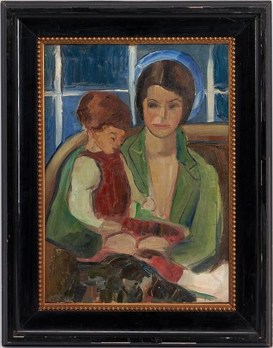 Swedish School O/C Abstract Portrait of a Mother and Child