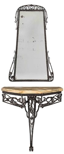 French Art Deco Wrought Iron Mirror and Console Table