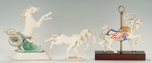 3 Cybis Porcelain Horse Sculptures, incl. Oceania, Ticonderoga