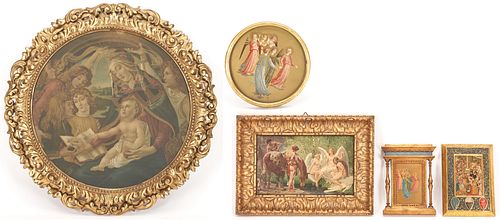 5 Renaissance Style Reproduction Prints & 1 Altar Shrine, 6 items