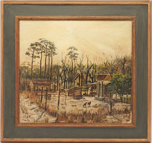 Henry Carter Johnson, WPA Farm Landscape Oil on Canvas 