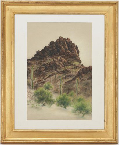 Large Leo Meissner Drawing, Western Landscape