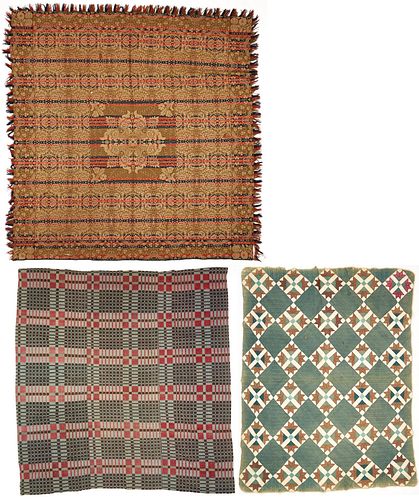 3 Antique Textiles incl. 1 Quilt with TN Provenance, 2 Coverlets, Southern & Jacquard