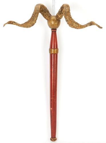 Odd Fellows Folk Art Painted Ram's Horn Staff