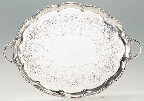 Silverplated Oval Tea Tray with Table Stand