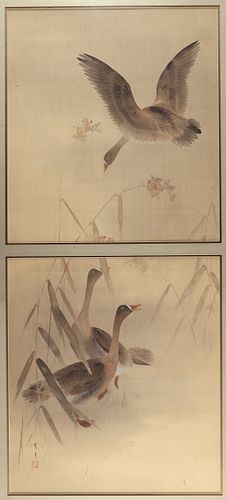 19th/20th c. Japanese Scroll Painting of Ducks