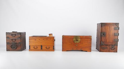 4 Diminutive Japanese Tansu, Hibachi, Korean Box