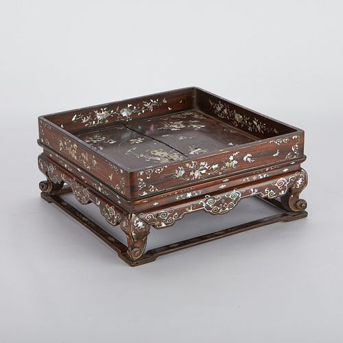 Chinese Wood & Mother of Pearl Inlaid Tray
