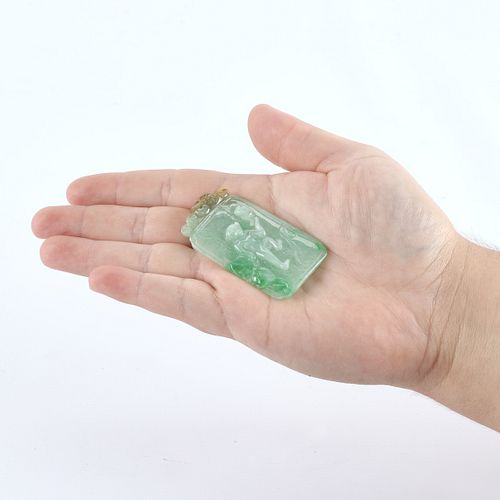 Fine Chinese Green Carved Jade Plaque