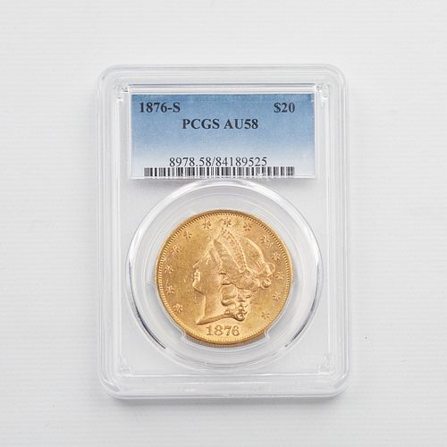 1876 S Gold Liberty Head $20 AU58