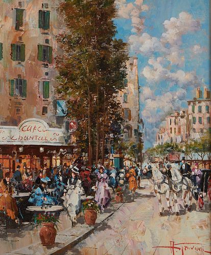 Antonio Gravina Street Scene Oil on Canvas