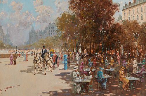 Antonio Gravina Park Scene Oil on Canvas