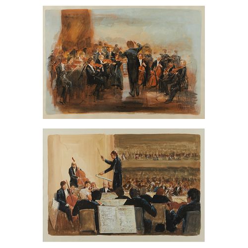 2 Mark King Orchestra Watercolor Paintings
