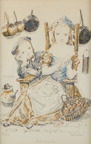 Leonard Foujita Lithograph "A La Cuisine" 1952