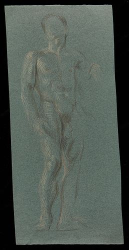 Paul Cadmus Male Nude Crayon on Green Paper