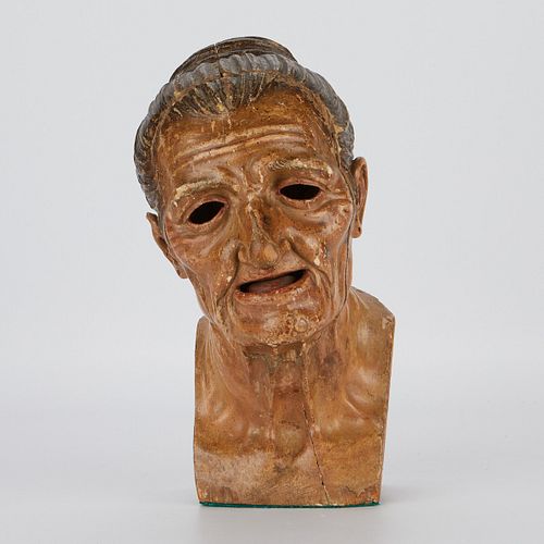 19th c. Continental Wood and Plaster Carved Head