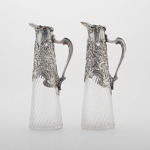 Pair Sterling Argent Massif French Wine Decanters