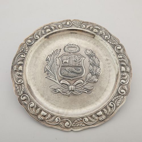 Peruvian 900 Silver Charger w/ Coat of Arms