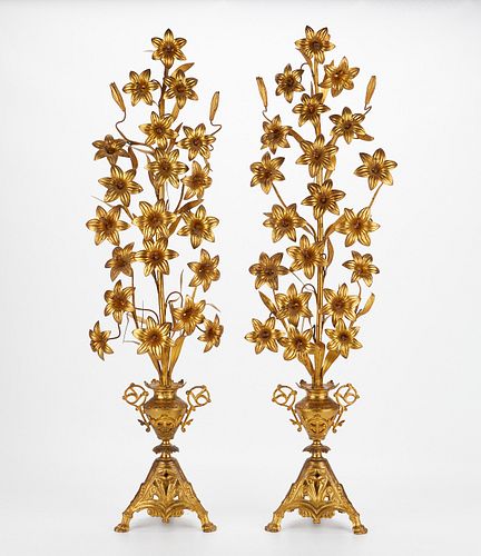 Pair of French Style Gilt Floral Garnitures