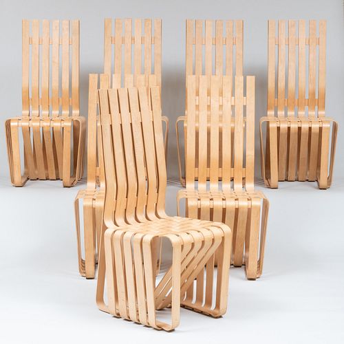 Set of Seven Frank Gehry for Knoll White Maple Veneer 'High Sticking' Chairs