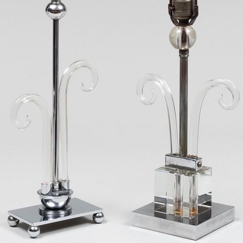 Two Similar Art Deco Lucite Table Lamps