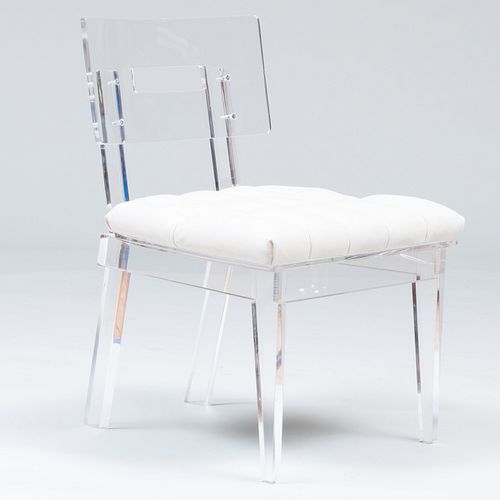 Contemporary Lucite and Tufted Leather Klismos Chair