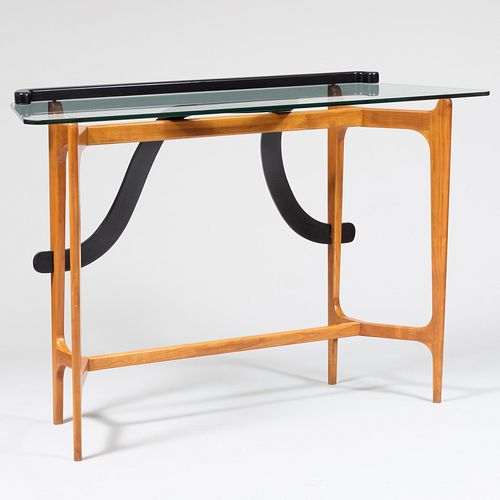 Pair of Polished and Lacquered Fruitwood Consoles, In the Style of Ico Parisi