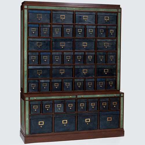 Contemporary Shagreen, Mahogany and Leather File Cabinet