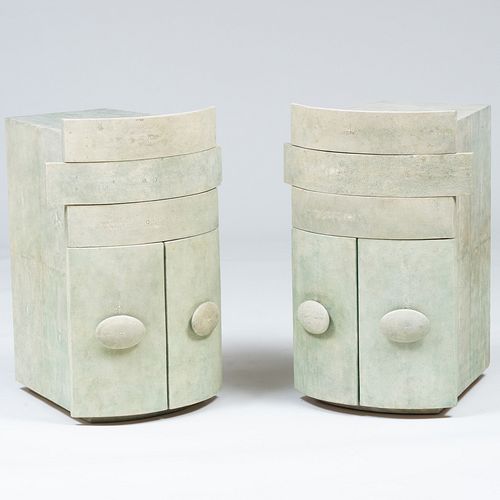 Pair of Art Deco Style Pale Green Shagreen Bedside Cabinets, of Recent Manufacture