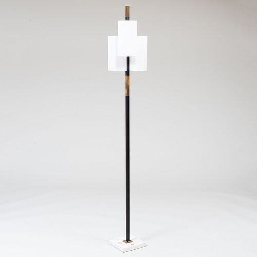 Contemporary Brass and Black Painted Metal Floor Lamp with Marble Base, Possibly Italian