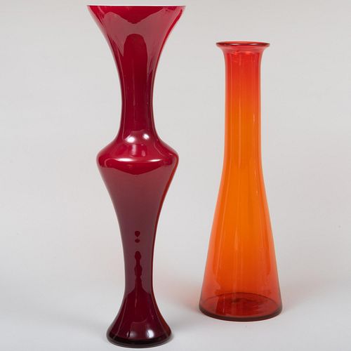 Two Large Colored Glass Vases