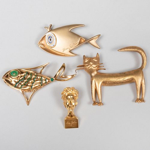 Group of Four Brooches Designed by Jean Cocteau