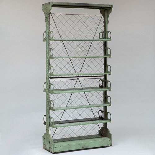 Arthur Lambert for W. Lucy and Co., Oxford, Green Painted Cast-Iron Two-Sided Rolling Bookcase