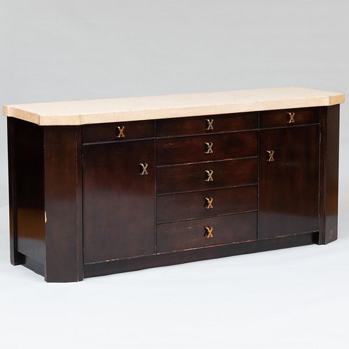 Paul Frankl for Johnson Furniture Co. Brass, Cork and Mahogany Sideboard