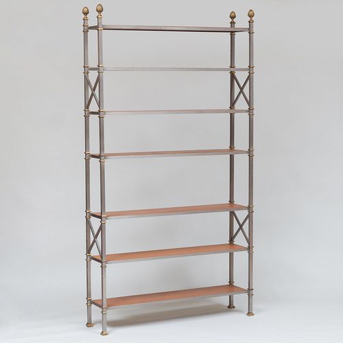Contemporary Steel, Brass and Faux Leather Seven-Tier Ã‰tagÃ¨re