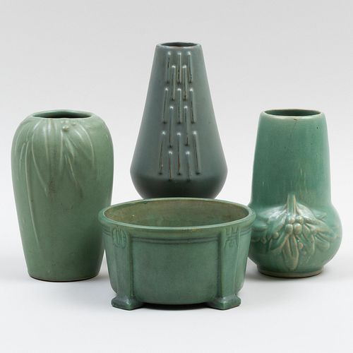 Group of Four American Green Glazed Vessels