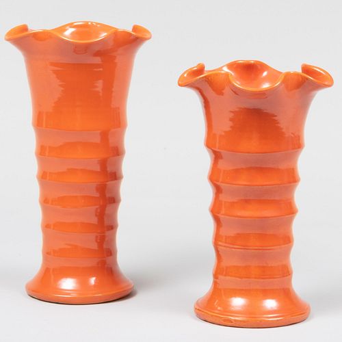 Pair of Orange Glazed Vases