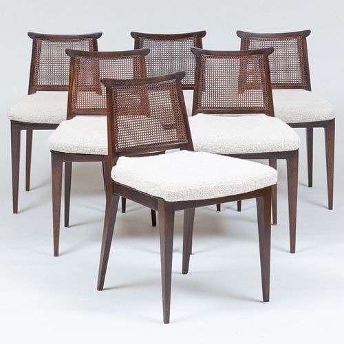 Set of Six Edward Wormley for Dunbar Mahogany Caned Dining Chairs