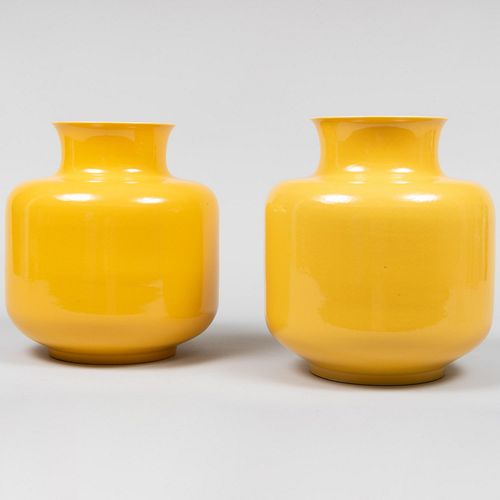 Pair of Large Bo-Jia Yellow Glazed Porcelain Vases