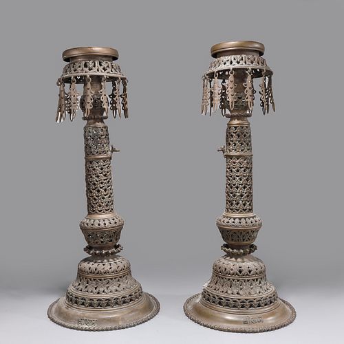 Antique Pair Large Indian or Southeast Asian Candlesticks