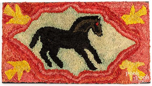 Hooked rug with horse, mid 20th c.